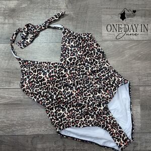 Aimage Halter Leopard One Piece Swimsuit Size L